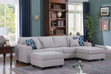 Cooper Light Gray Linen 5Pc Sectional Sofa Chaise with Ottoman and Cupholder
