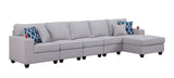 Cooper Light Gray Linen 5Pc Sectional Sofa Chaise with Cupholder