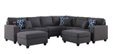 Cooper Dark Gray Linen 8Pc Reversible L-Shape Sectional Sofa with Ottomans and Cupholder