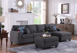 Cooper Dark Gray Linen 5Pc Sectional Sofa Chaise with Ottoman and Cupholder