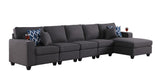 Cooper Dark Gray Linen 5Pc Sectional Sofa Chaise with Cupholder