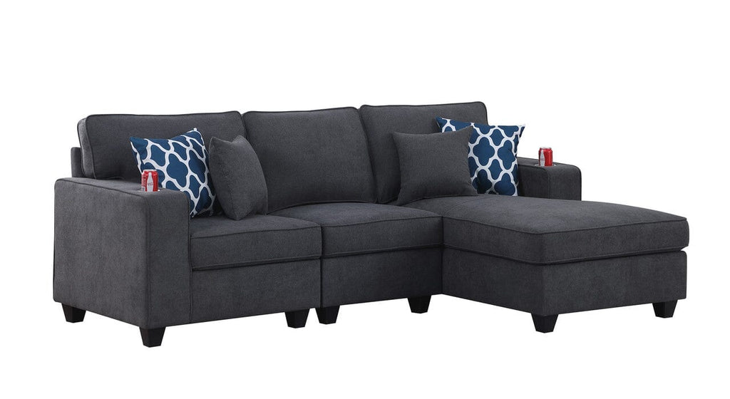 Cooper Stone Gray Woven Fabric Sectional Sofa Chaise with Cupholder