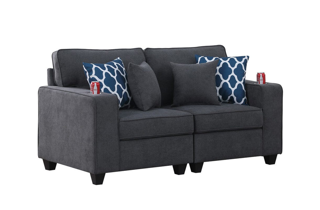 Cooper Stone Gray Woven Fabric Loveseat with Cupholder