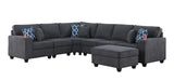 Cooper Stone Gray Woven Fabric 7Pc Reversible L-Shape Sectional Sofa with Ottoman and Cupholder