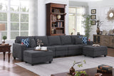 Cooper Stone Gray Woven Fabric 5-Seater Sofa with 2 Ottomans and Cupholder