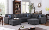 Cooper Stone Gray Woven Fabric 8Pc Reversible L-Shape Sectional Sofa with Ottomans and Cupholder