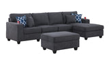 Cooper Stone Gray Woven Fabric 5Pc Sectional Sofa Chaise with Ottoman and Cupholder