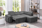 Henrik Light Gray Sleeper Sectional Sofa with Storage Ottoman and 2 Stools