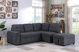 Sadie Dark Gray Woven Fabric Sleeper Sectional Sofa with Storage Ottoman, Storage Arm