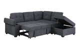 Sadie Dark Gray Woven Fabric Sleeper Sectional Sofa with Storage Ottoman, Storage Arm