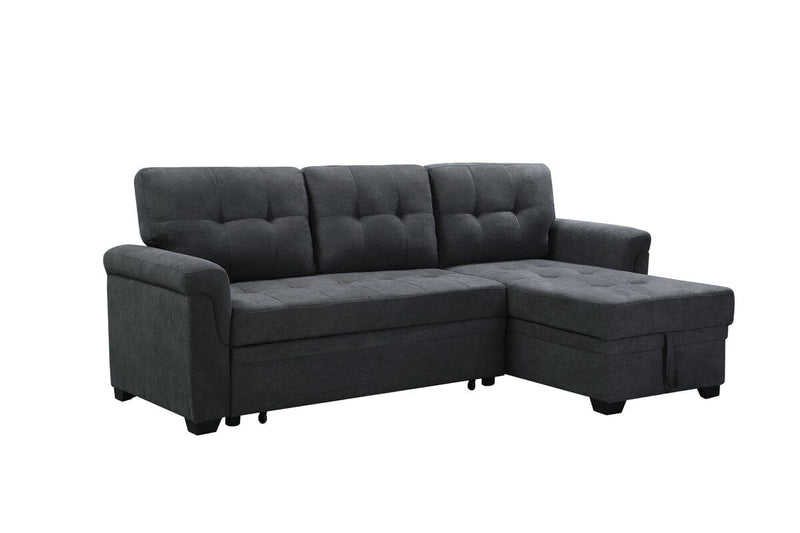 Lucca Dark Gray Fabric Reversible Sectional Sleeper Sofa Chaise with Storage