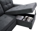 Lucca Dark Gray Fabric Reversible Sectional Sleeper Sofa Chaise with Storage