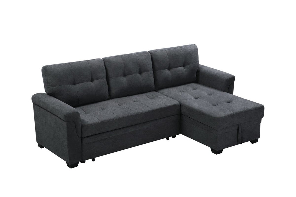 Lucca Dark Gray Fabric Reversible Sectional Sleeper Sofa Chaise with Storage
