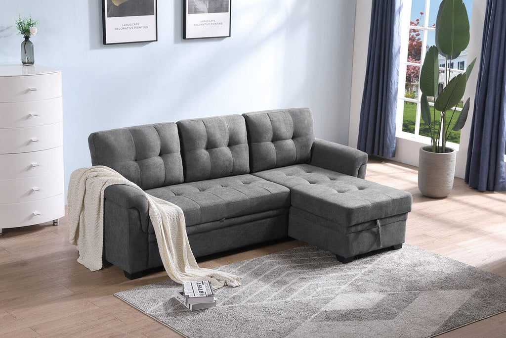 Connor Gray Fabric Reversible Sectional Sleeper Sofa Chaise with Storage