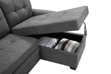 Lucca Gray Fabric Reversible Sectional Sleeper Sofa Chaise with Storage