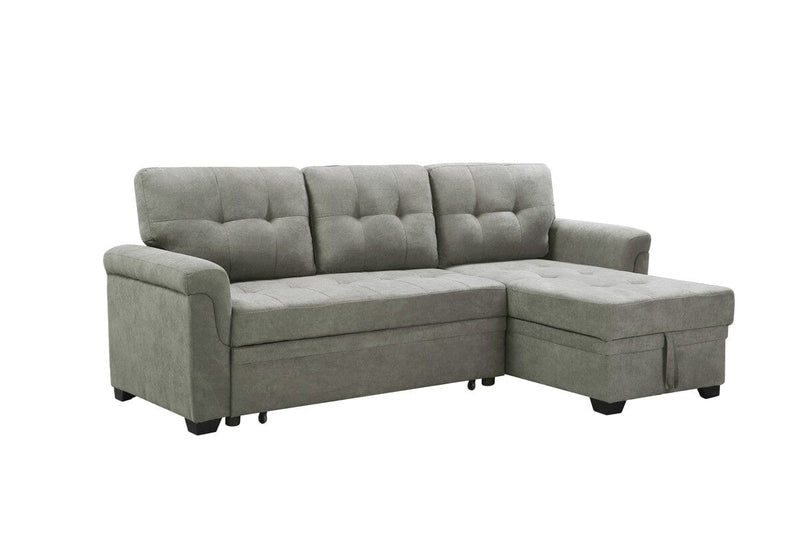 Lucca Light Gray Fabric Reversible Sectional Sleeper Sofa Chaise with Storage