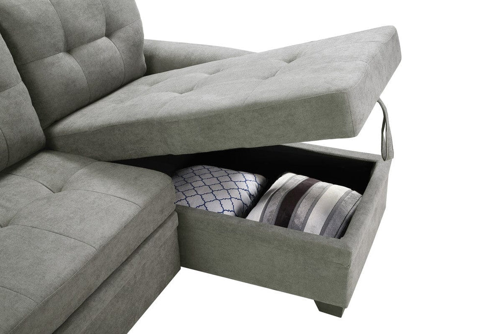 Lucca Light Gray Fabric Reversible Sectional Sleeper Sofa Chaise with Storage