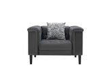 Mary Dark Gray Velvet Tufted Sofa Chaise Chair Ottoman Living Room Set With 6 Accent Pillows