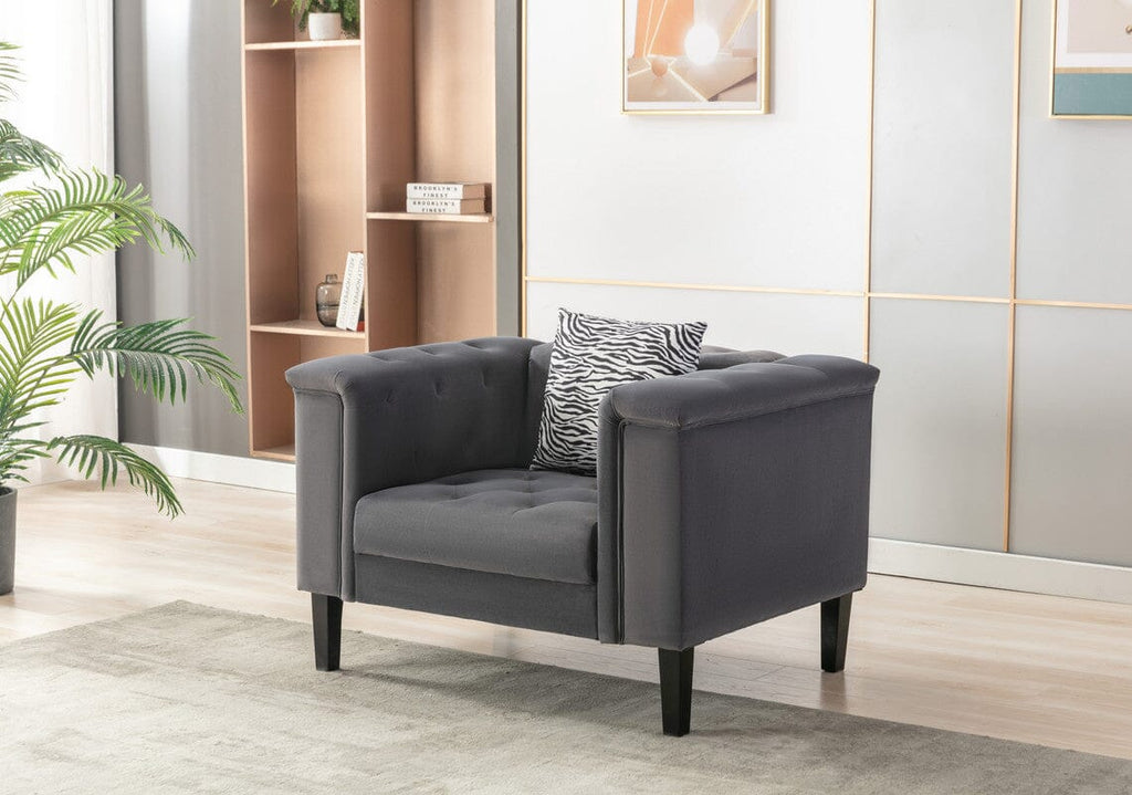 Mary Dark Gray Velvet Tufted Chair With 1 Accent Pillow