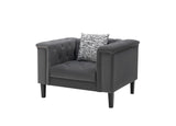 Mary Dark Gray Velvet Tufted Sofa Chaise Chair Ottoman Living Room Set With 6 Accent Pillows