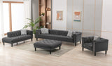 Mary Dark Gray Velvet Tufted Sofa Chaise Chair Ottoman Living Room Set With 6 Accent Pillows