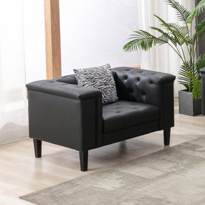 Sarah Black Vegan Leather Tufted Chair With 1 Accent Pillow