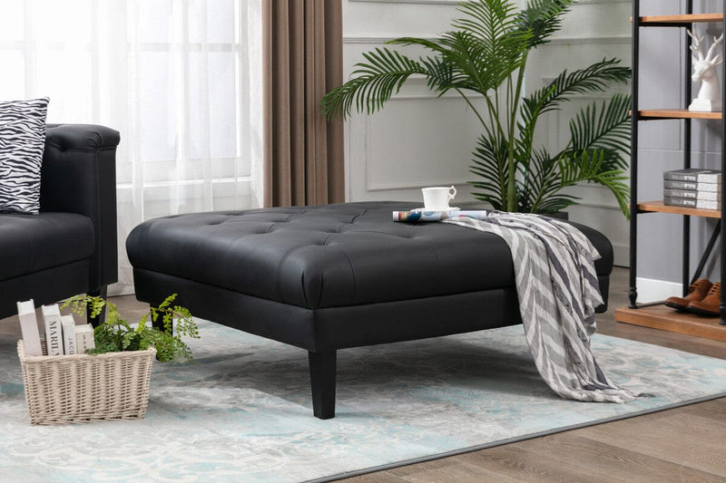 Sarah Black Vegan Leather Tufted Ottoman