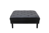 Sarah Black Vegan Leather Tufted Sofa Ottoman Living Room Set With 4 Accent Pillows