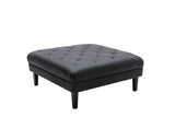 Sarah Black Vegan Leather Tufted Sofa Ottoman Living Room Set With 4 Accent Pillows