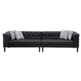 Sarah Black Vegan Leather Tufted Sofa Ottoman Living Room Set With 4 Accent Pillows