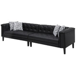 Sarah Black Vegan Leather Tufted Sofa Ottoman Living Room Set With 4 Accent Pillows