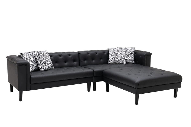 Sarah Black Vegan Leather Tufted Sofa Ottoman Living Room Set With 4 Accent Pillows