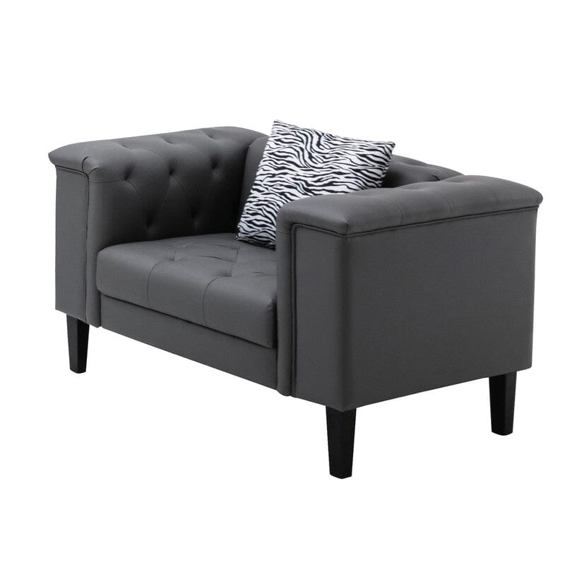Sarah Gray Vegan Leather Tufted Chair With 1 Accent Pillow