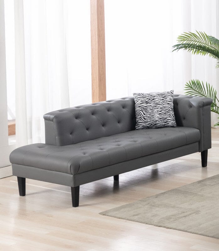 Sarah Gray Vegan Leather Tufted Chaise With 1 Accent Pillow