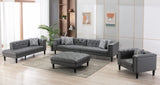 Sarah Gray Vegan Leather Tufted Sofa Chaise Chair Ottoman Living Room Set With 6 Accent Pillows