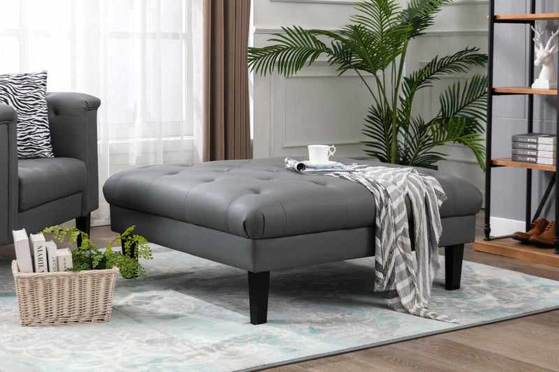 Sarah Gray Vegan Leather Tufted Ottoman