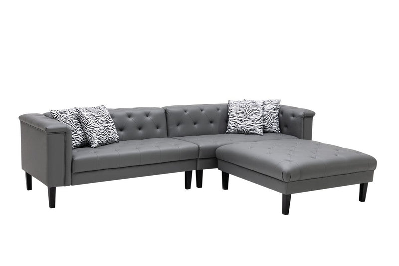 Sarah Gray Vegan Leather Tufted Sofa Ottoman Living Room Set With 4 Accent Pillows