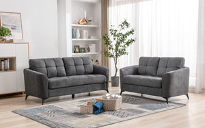 Callie Gray Woven Fabric Sofa Loveseat Living Room Set