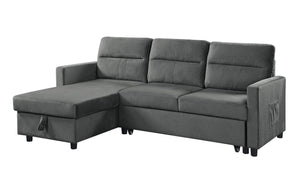 Ivy Dark Gray Velvet Reversible Sleeper Sectional Sofa with Storage Chaise and Side Pocket