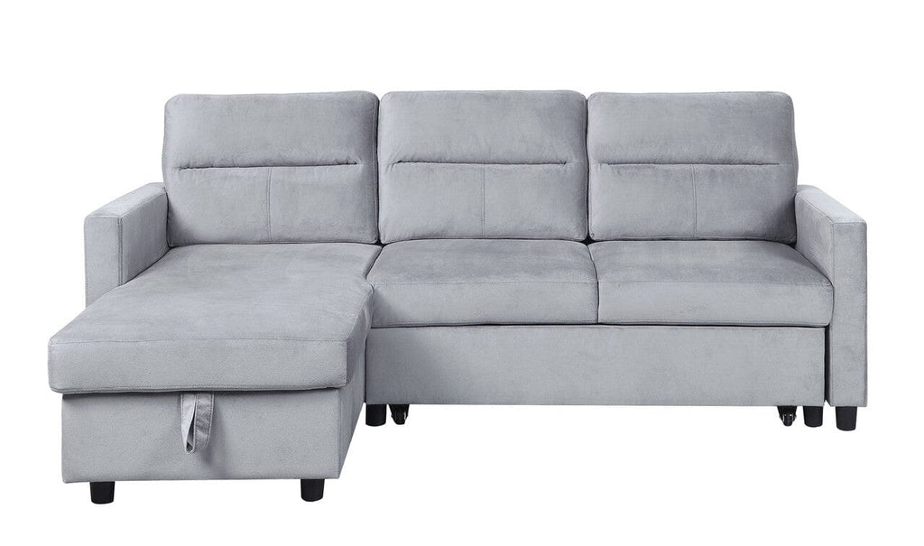 Ivy Light Gray Velvet Reversible Sleeper Sectional Sofa with Storage Chaise and Side Pocket