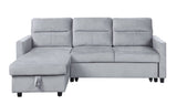 Ruby Light Gray Velvet Reversible Sleeper Sectional Sofa with Storage Chaise and Side Pocket