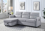 Ivy Light Gray Velvet Reversible Sleeper Sectional Sofa with Storage Chaise and Side Pocket