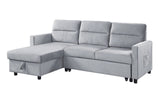 Ruby Light Gray Velvet Reversible Sleeper Sectional Sofa with Storage Chaise and Side Pocket