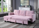 Nova Pink Velvet Reversible Sleeper Sectional Sofa with Storage Chaise