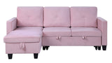 Nova Pink Velvet Reversible Sleeper Sectional Sofa with Storage Chaise
