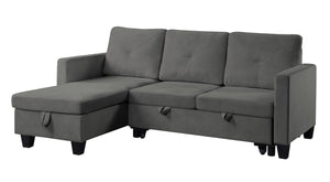 Nova Dark Gray Velvet Reversible Sleeper Sectional Sofa with Storage Chaise