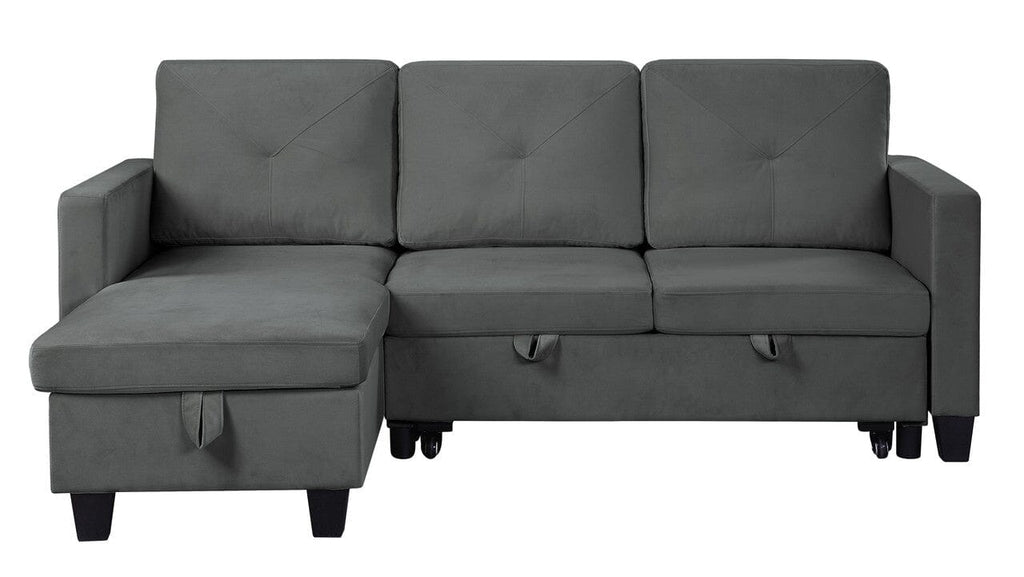 Nova Dark Gray Velvet Reversible Sleeper Sectional Sofa with Storage Chaise