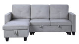 Nova Light Gray Velvet Reversible Sleeper Sectional Sofa with Storage Chaise