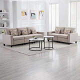 Nolan Beige Linen Fabric Sofa and Loveseat Living Room Set with Pillows and Interchangeable Legs