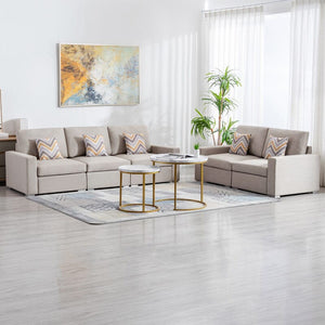 Nolan Beige Linen Fabric Sofa and Loveseat Living Room Set with Pillows and Interchangeable Legs